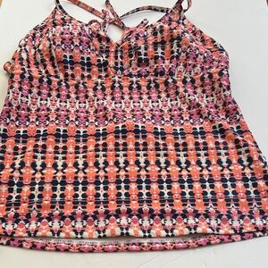 Jessica Simpson Pink and Orange Patterned Bikini Top